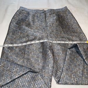 Talbots 100% silk gray, blue, silver, tan abstract pattern trouser EUC s…